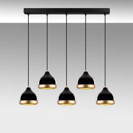 Lustră suspendată pe cablu YILDO, 5xE27/40W/230V, negru/auriu