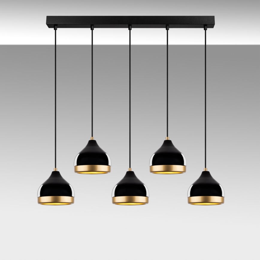 Lustră suspendată pe cablu YILDO, 5xE27/40W/230V, negru/auriu