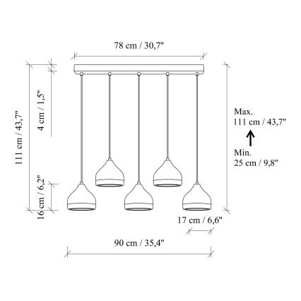 Lustră suspendată pe cablu YILDO, 5xE27/40W/230V, negru/auriu
