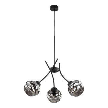 Lustră suspendată pe cablu ZULIA, 3xE27/15W/230V, negru/negru fumuriu