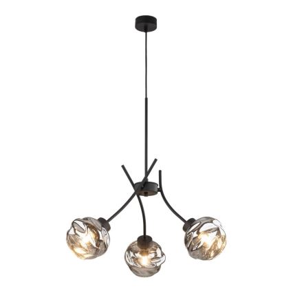 Lustră suspendată pe cablu ZULIA, 3xE27/15W/230V, negru/negru fumuriu