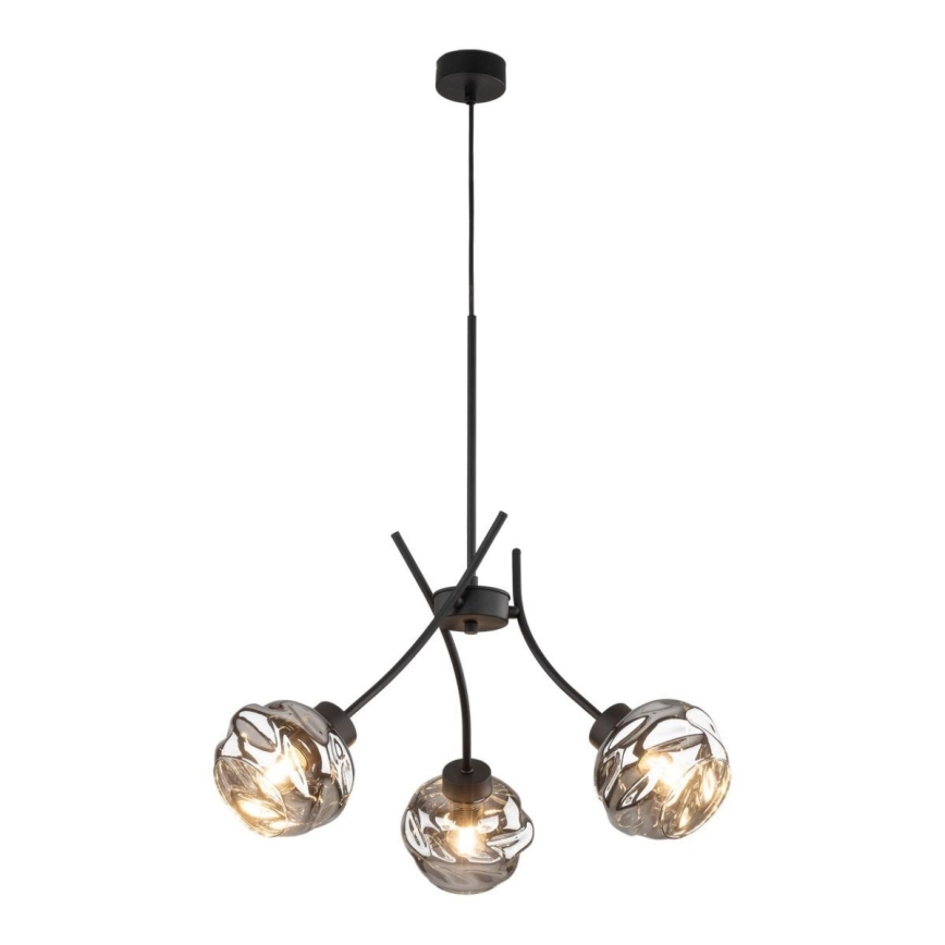 Lustră suspendată pe cablu ZULIA, 3xE27/15W/230V, negru/negru fumuriu