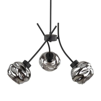 Lustră suspendată pe cablu ZULIA, 3xE27/15W/230V, negru/negru fumuriu