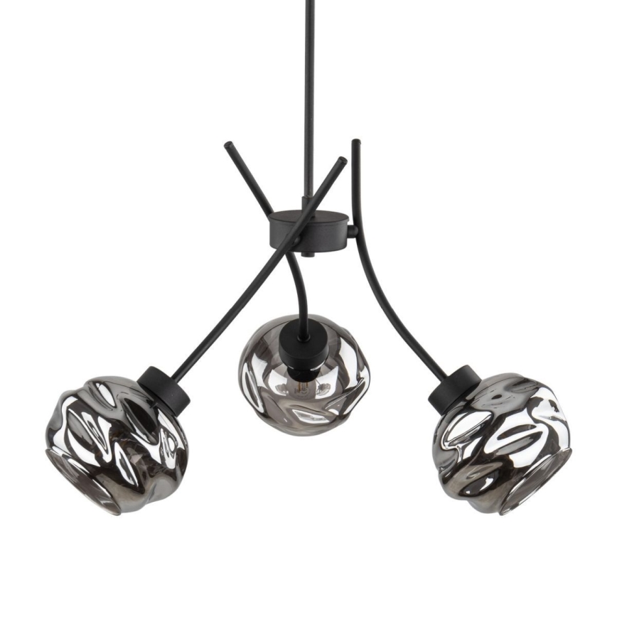 Lustră suspendată pe cablu ZULIA, 3xE27/15W/230V, negru/negru fumuriu