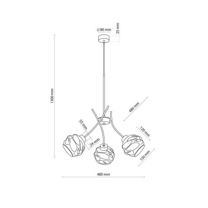 Lustră suspendată pe cablu ZULIA, 3xE27/15W/230V, negru/negru fumuriu