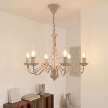 Lustră suspendată pe lanț ANTON 6xE14/60W/230V bej
