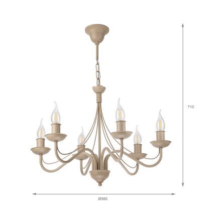 Lustră suspendată pe lanț ANTON 6xE14/60W/230V bej