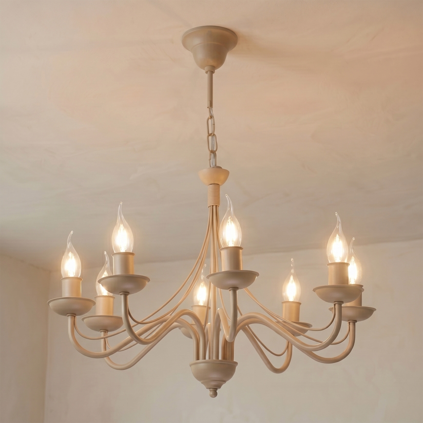 Lustră suspendată pe lanț ANTON, 8 x E14, 60 W, 230 V, bej