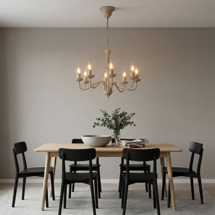 Lustră suspendată pe lanț ANTON, 8 x E14, 60 W, 230 V, bej
