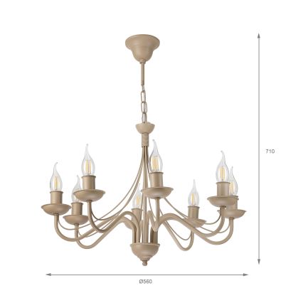 Lustră suspendată pe lanț ANTON, 8 x E14, 60 W, 230 V, bej
