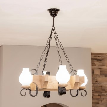 Lustră suspendată pe lanț Brilagi QUEEN, 4xE14/40W/230V, stejar