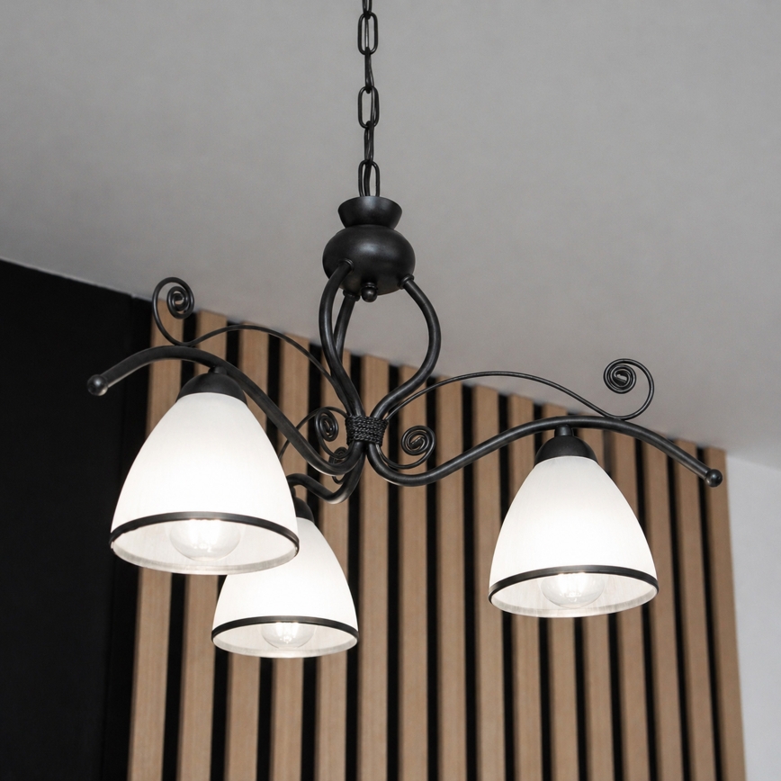 Lustră suspendată pe lanț RETRO, 3xE27/60W/230V, negru/alb