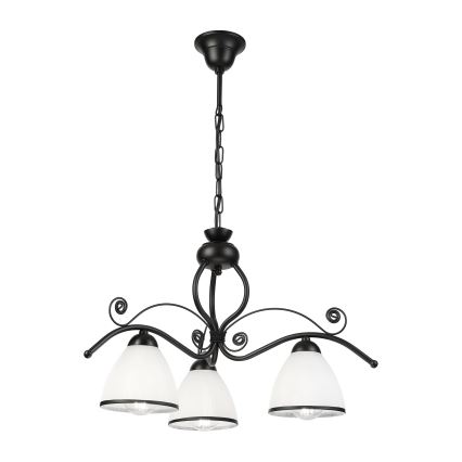 Lustră suspendată pe lanț RETRO, 3xE27/60W/230V, negru/alb