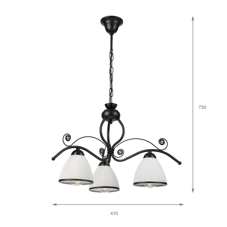 Lustră suspendată pe lanț RETRO, 3xE27/60W/230V, negru/alb