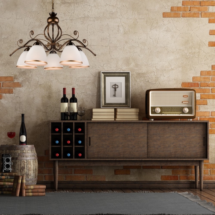 Lustră suspendată pe lanț RETRO II 5xE27/60W/230V, patină neagră