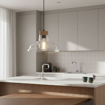 Lustră suspendată SINGLE 1xE27/60W/230V, diam. 28 cm, stejar