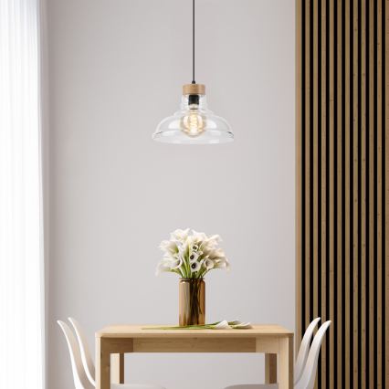 Lustră suspendată SINGLE 1xE27/60W/230V, diam. 28 cm, stejar