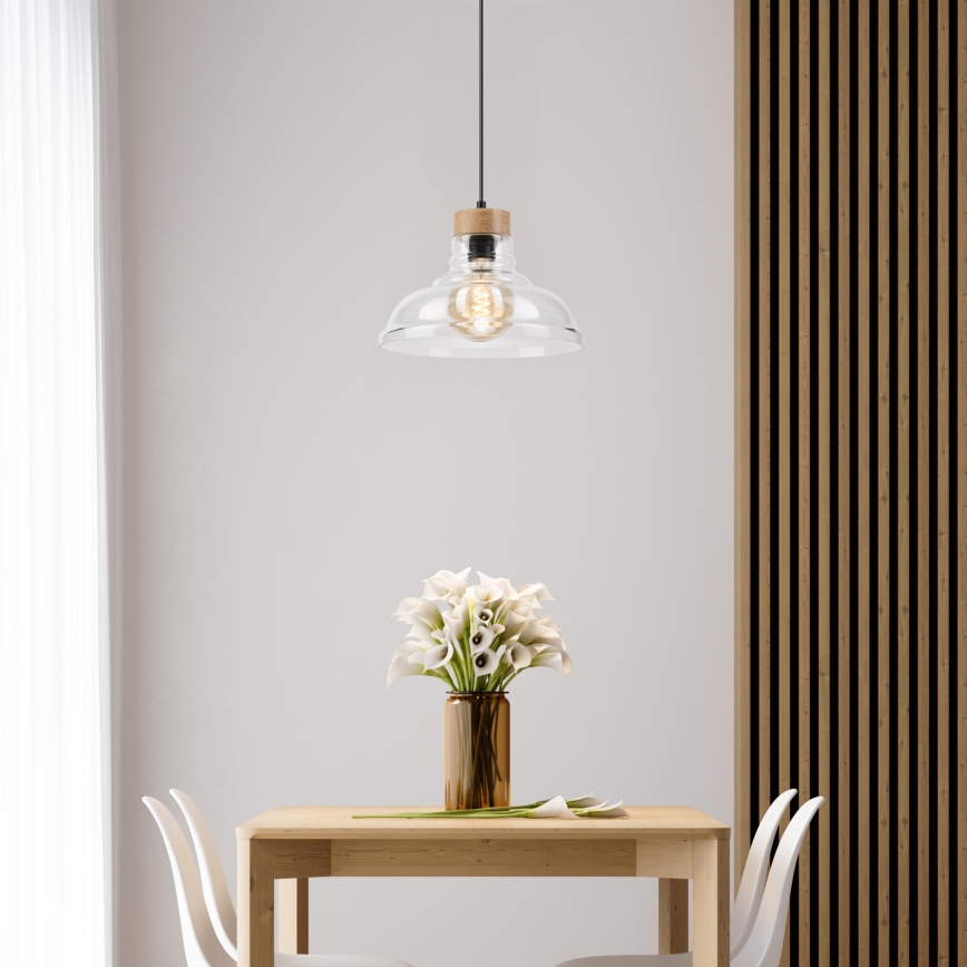 Lustră suspendată SINGLE 1xE27/60W/230V, diam. 28 cm, stejar