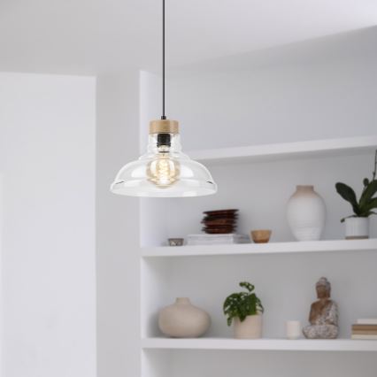 Lustră suspendată SINGLE 1xE27/60W/230V, diam. 28 cm, stejar