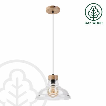 Lustră suspendată SINGLE 1xE27/60W/230V, diam. 28 cm, stejar
