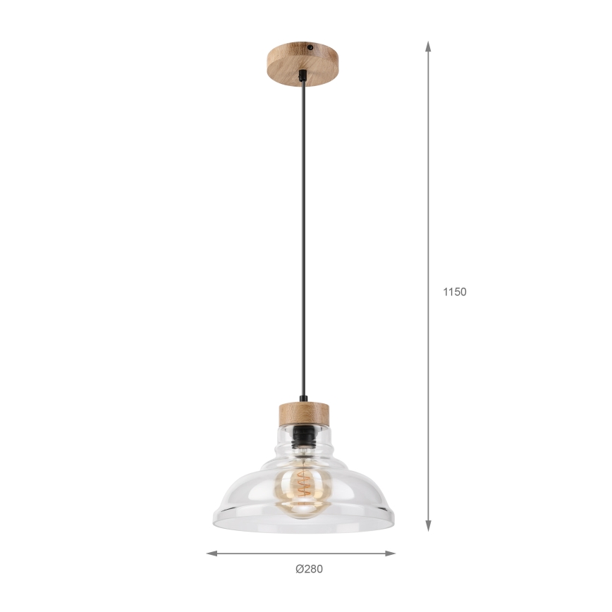 Lustră suspendată SINGLE 1xE27/60W/230V, diam. 28 cm, stejar