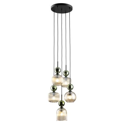 Lustră suspendată SOPHIA, 5 x E14, 10 W, 230 V, negru/verde/bej fumuriu