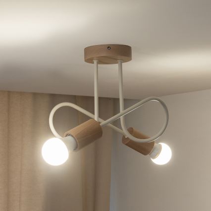 Lustru aplicat OXFORD 2xE27/15W/230V lemn de pin/crem