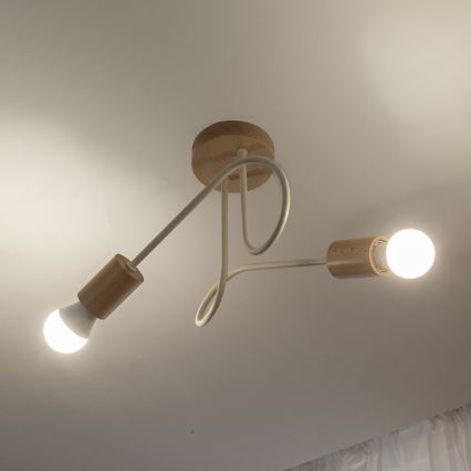 Lustru aplicat OXFORD 2xE27/15W/230V lemn de pin/crem