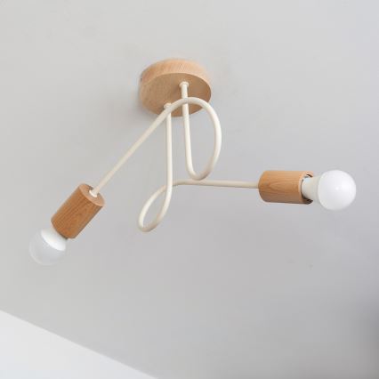 Lustru aplicat OXFORD 2xE27/15W/230V lemn de pin/crem