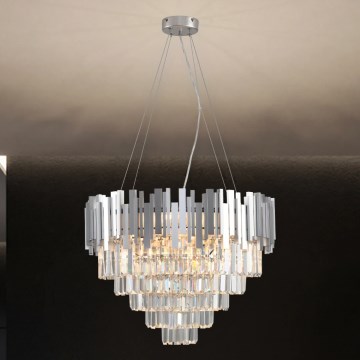Lustru cu cristale pe cablu PLAZA 9xE14/40W/230V Ø 60 cm argintiu