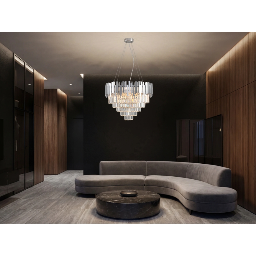 Lustru cu cristale pe cablu PLAZA 9xE14/40W/230V Ø 60 cm argintiu