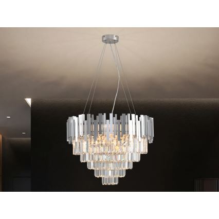 Lustru cu cristale pe cablu PLAZA 9xE14/40W/230V Ø 60 cm argintiu