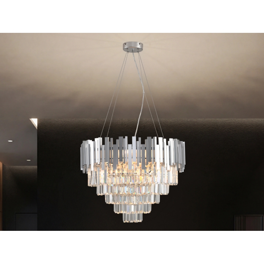 Lustru cu cristale pe cablu PLAZA 9xE14/40W/230V Ø 60 cm argintiu