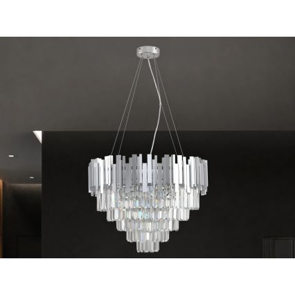 Lustru cu cristale pe cablu PLAZA 9xE14/40W/230V Ø 60 cm argintiu