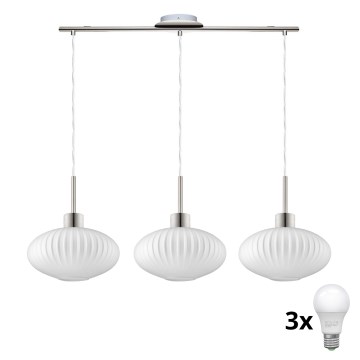 Lustru LED pe cablu HARMA 3xE27/60W/230V crom mat/alb