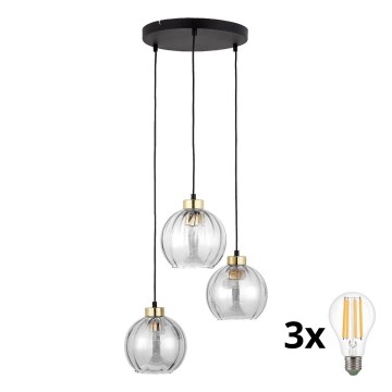 Lustru LED suspendat pe cablu DEVI 3xE27/15W/230V negru/transparent