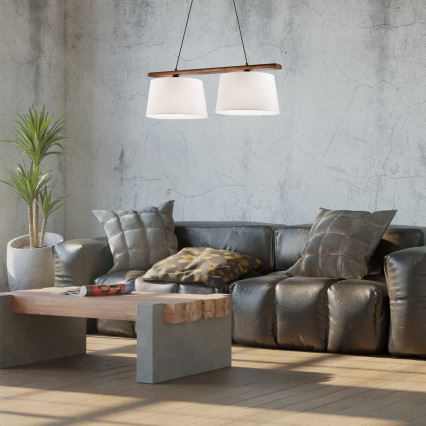 Lustru suspendat pe cablu AIDA, 2 x E27, 60 W, 230 V, diametru 35 cm, stejar/nuc