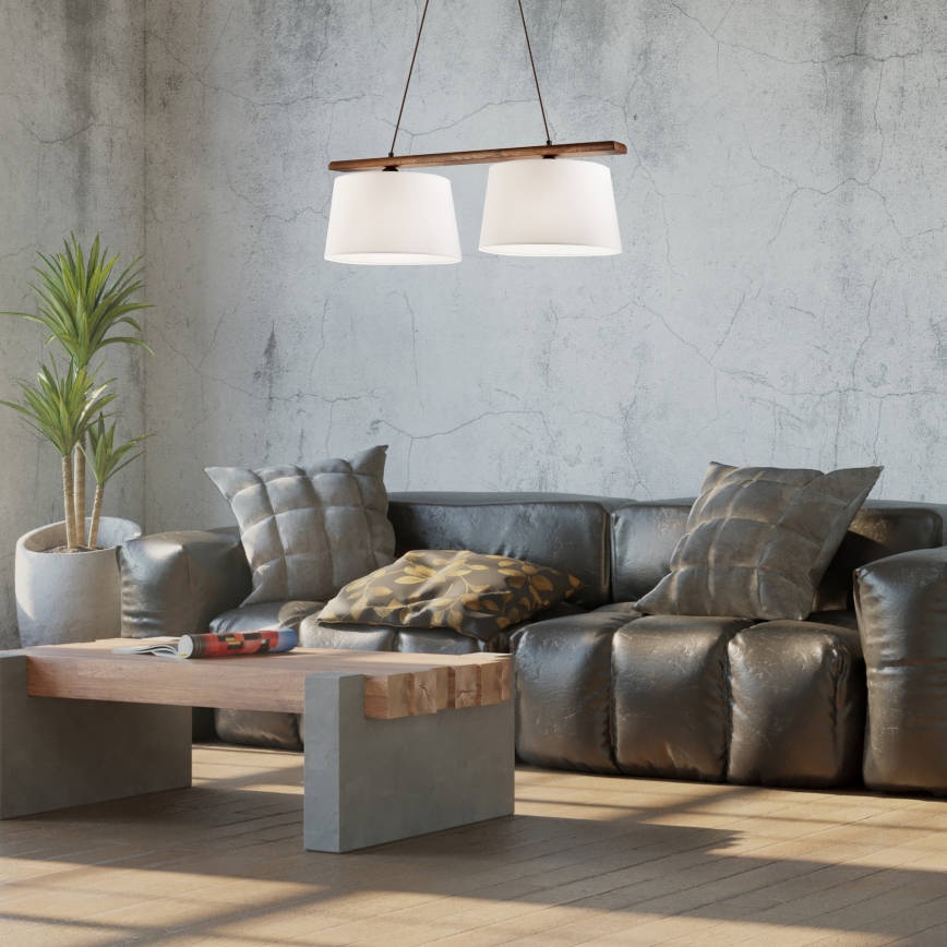 Lustru suspendat pe cablu AIDA, 2 x E27, 60 W, 230 V, diametru 35 cm, stejar/nuc