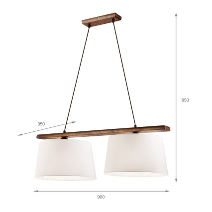 Lustru suspendat pe cablu AIDA, 2 x E27, 60 W, 230 V, diametru 35 cm, stejar/nuc