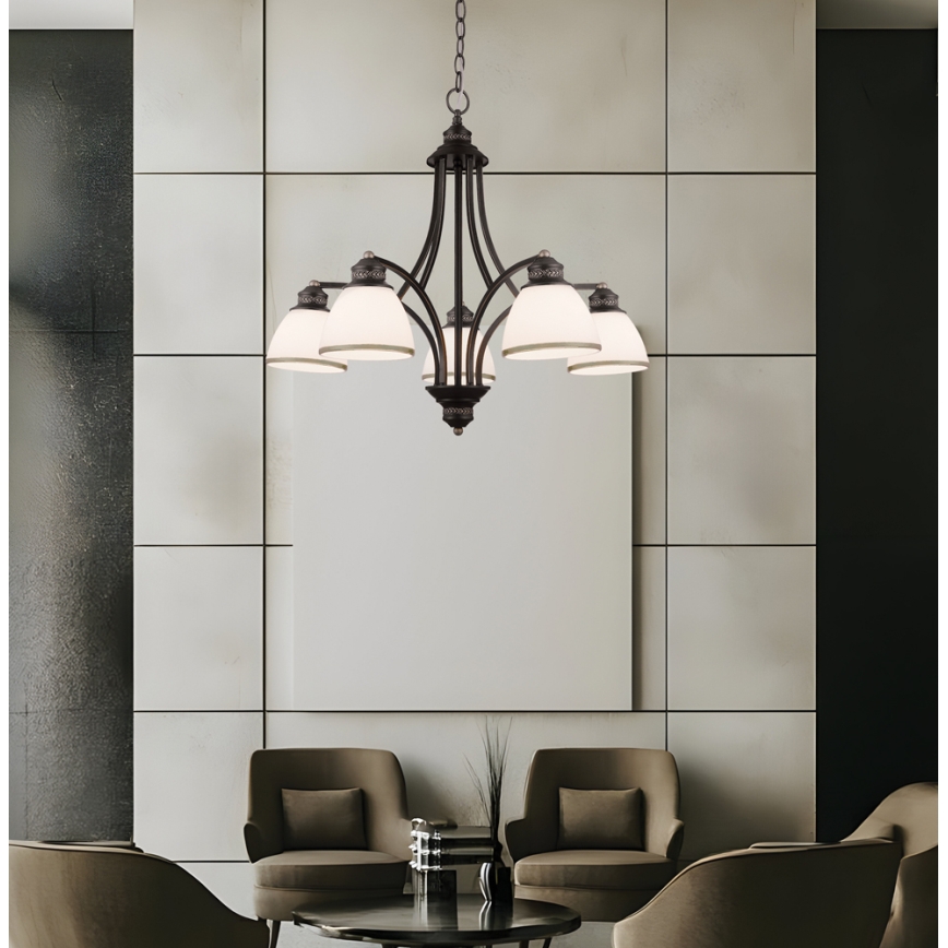 Lustru suspendat pe cablu CLAIR 5xE27/60W/230V, diametru 65 cm, finisaj bronz