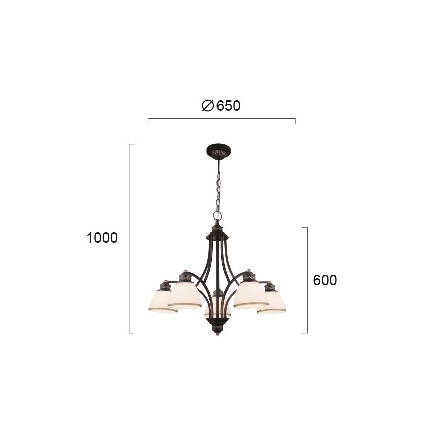 Lustru suspendat pe cablu CLAIR 5xE27/60W/230V, diametru 65 cm, finisaj bronz