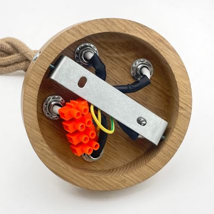 Lustru suspendat pe cablu LOOMIS, 5x E27 / 15 W / 230 V, 130 cm, bej/stejar