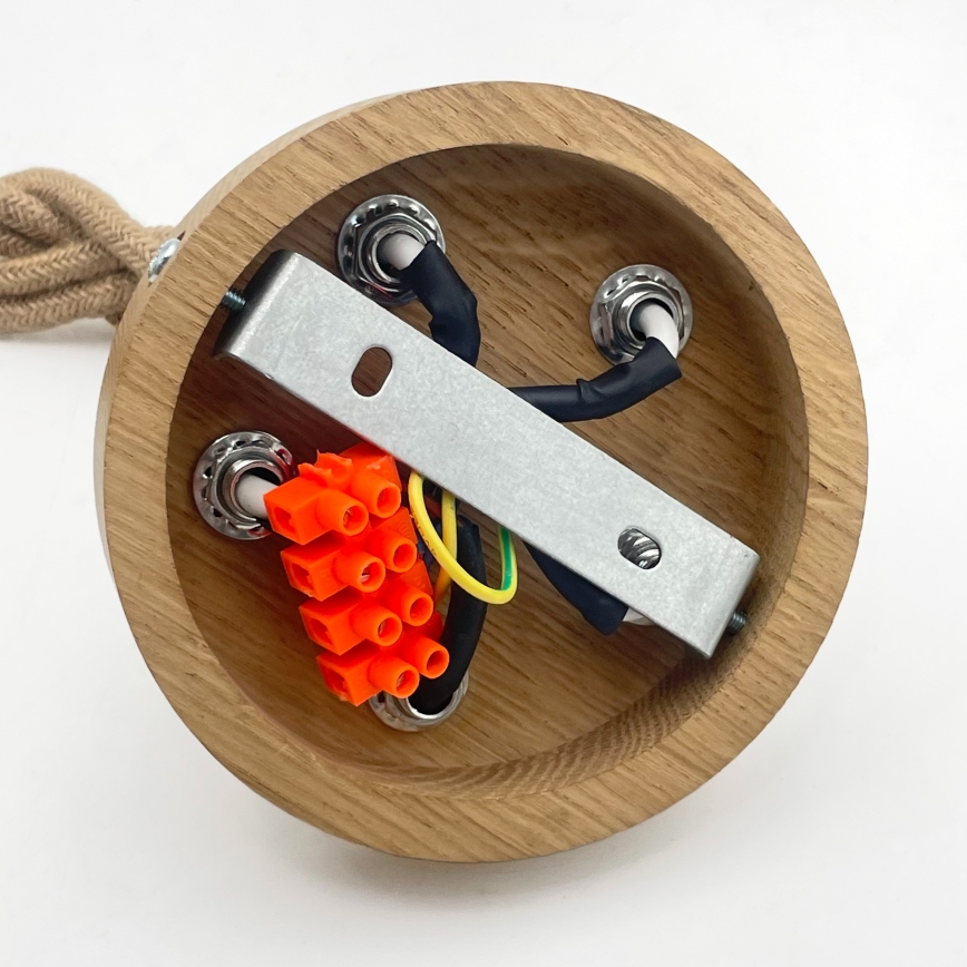 Lustru suspendat pe cablu LOOMIS, 5x E27 / 15 W / 230 V, 130 cm, bej/stejar