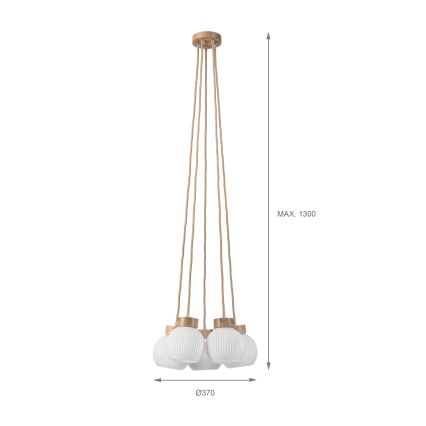 Lustru suspendat pe cablu LOOMIS, 5x E27 / 15 W / 230 V, 130 cm, bej/stejar