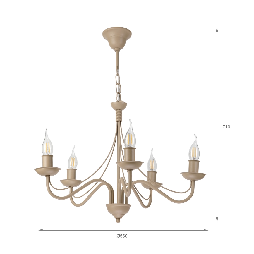 Lustru suspendat pe lanț ANTON 5xE14/60W/230V bej