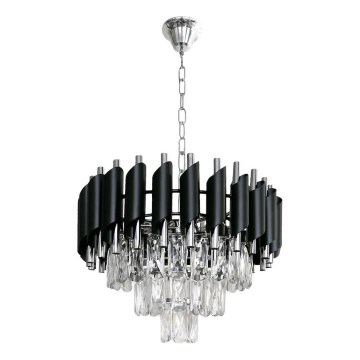 Lustru suspendat pe lanț CRISTAL 5xE14/10W/230V, diametru 38 cm, negru/crom mat