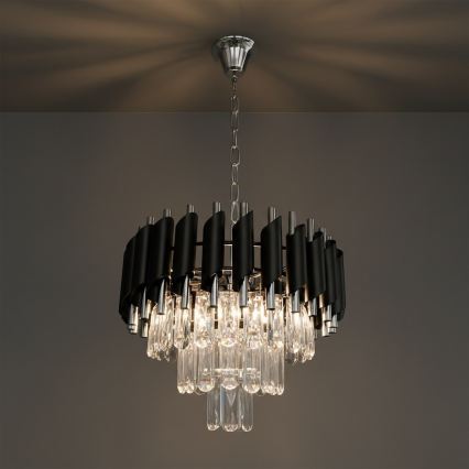 Lustru suspendat pe lanț CRISTAL 5xE14/10W/230V, diametru 38 cm, negru/crom mat