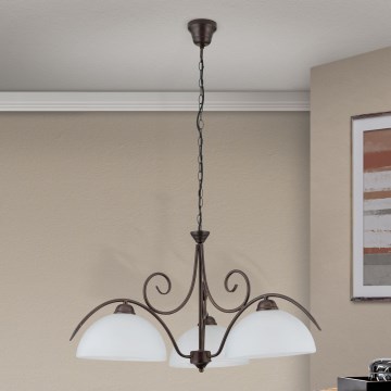 Lustru suspendat pe lanț RULA 3xE27/40W/230V Ø 70 cm alb/bronz