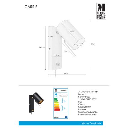Markslöjd 106587 - Dimmabil aplică perete CARRIE 1xGU10/35W/230V negru