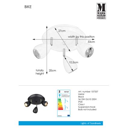 Markslöjd 107337 - Lampă spot BIKE 3xGU10/12W/230V